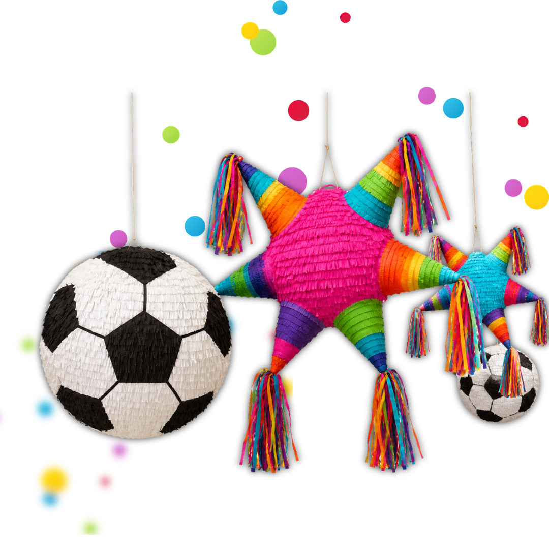 Piñatas de estrella y balón disponibles en Distribuidora Mireles